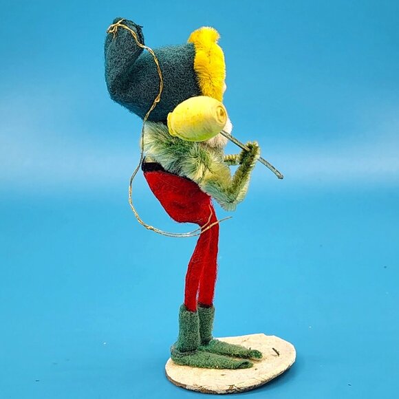 Vintage 1950s Putz Elf w/ Hammer Ornament Spun Cotton Chenille Celluloid Face - Picture 4 of 8